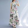 Summer O-Neck Sleeveless Lady Maxi Dress Floral Print Oversized Loose Hem Holiday Long Dress Female Clothing