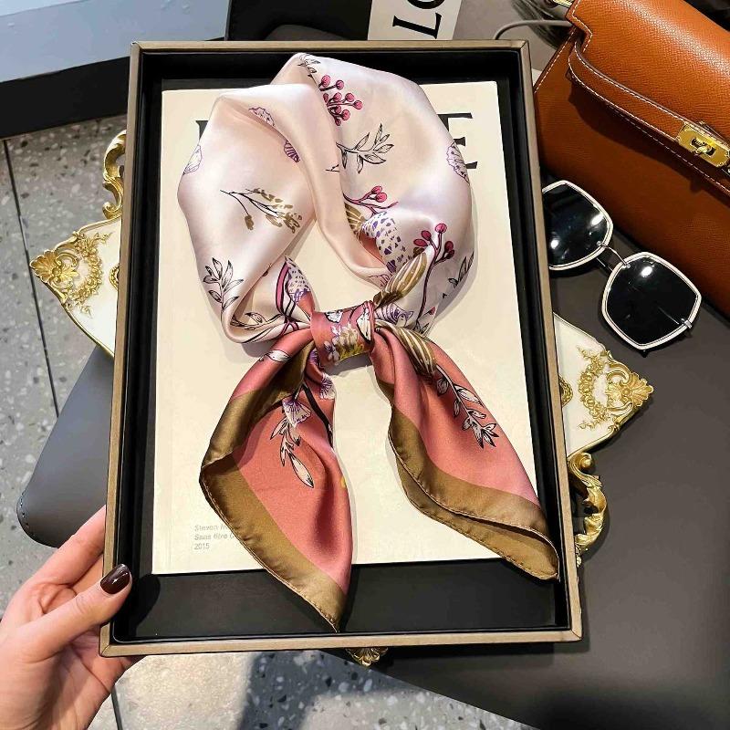 New Striped Silk Scarf Simulation Silk Small Square Scarf Simple Fashion Professional Scarf Silk Scarf Square Scarf High-end Matching