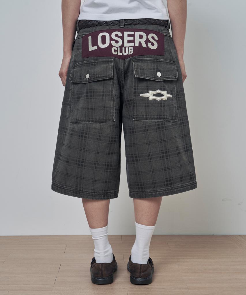 Lujeoseukeulleob Check Pattern Washed Bermuda Cotton Pants Khaki