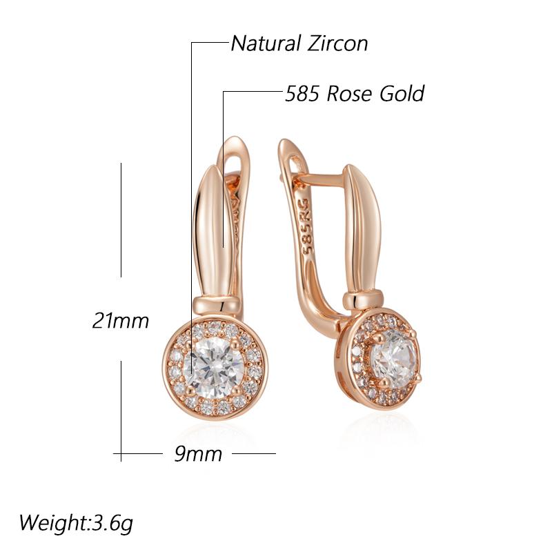 Simple Rose Gold Color Round Dangle Earrings For Women Luxury Natural Zircon Accessories Bride Wedding Fine Jewelry
