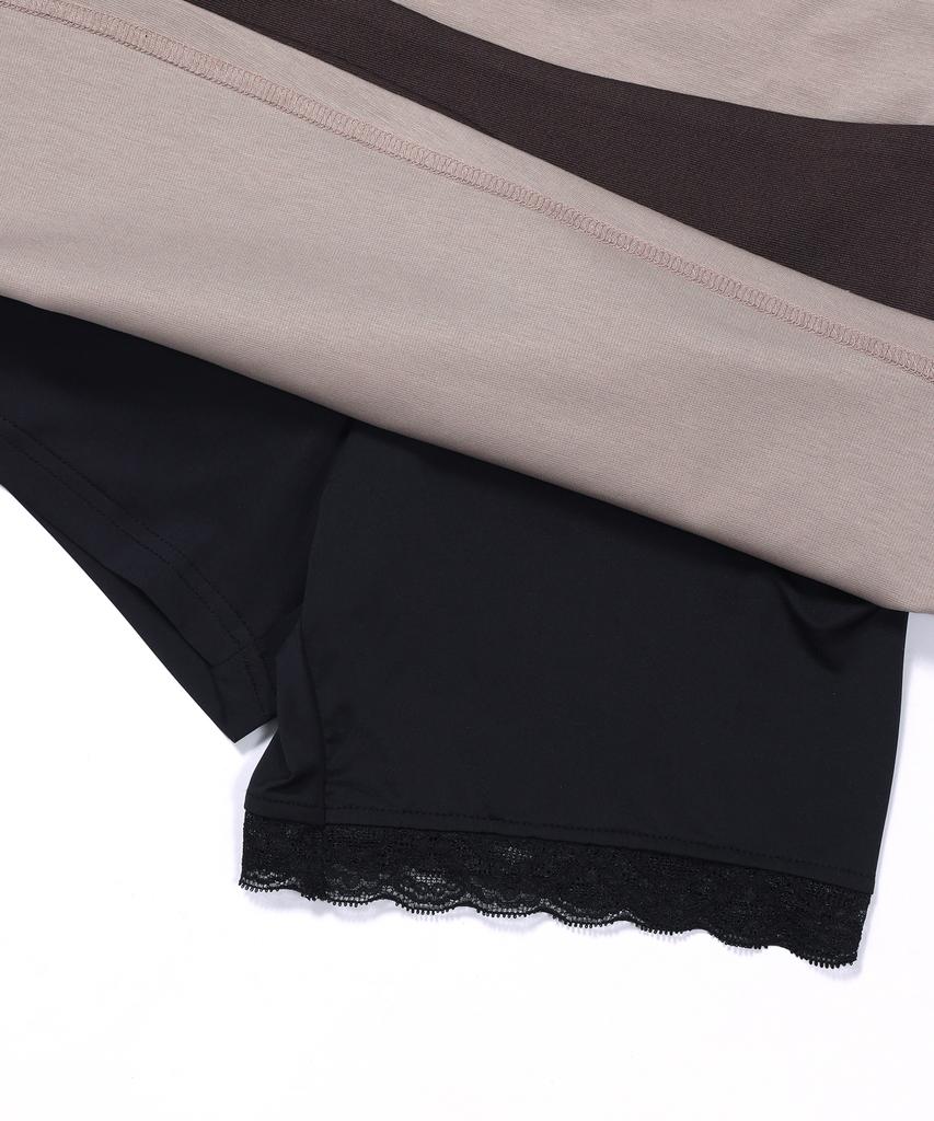 Seullisiseu Layered Skirt W/Lace Shorts (Brown)