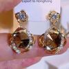 Korean Fashion Crystal Earrings for Women Jewelry Trending Luxury Women's Gold Color Flower Drop Earrings