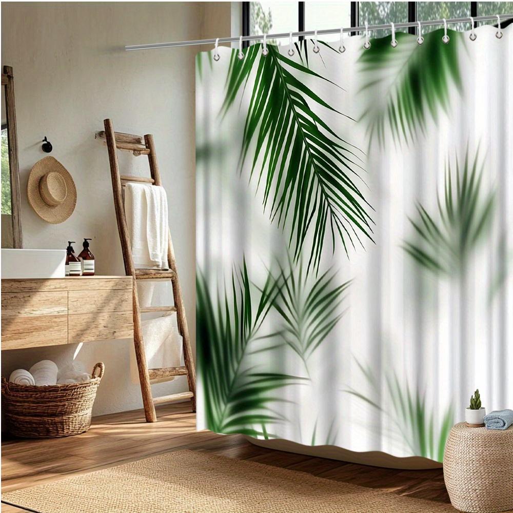 Tropischer Palmenblatt Duschvorhang – Üppiges Grünes Laub auf Weißem Hintergrund, 70,8 x 70,8 Zoll, Lichtbeständig, Inklusive Haken