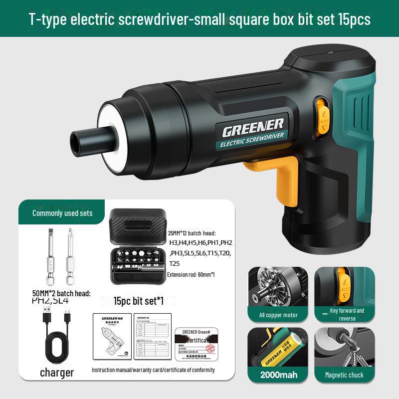 Tournevis électrique rechargeable de type T et ensemble de perceuse Green Forest