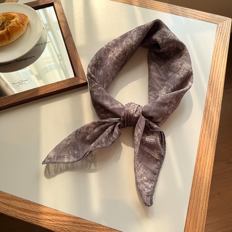 Plain Double-Sided Pattern Cotton And Linen Skin-Friendly Square Scarf Neck Care Retro Literary Scarf Silk Scarf Headscarf Headband Women