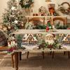 1 Piece Christmas Round and Rectangular Tablecloth, Various Sizes, Retro Santa Claus and Christmas Tree Print Design Pattern Tablecloth, Christmas Gar