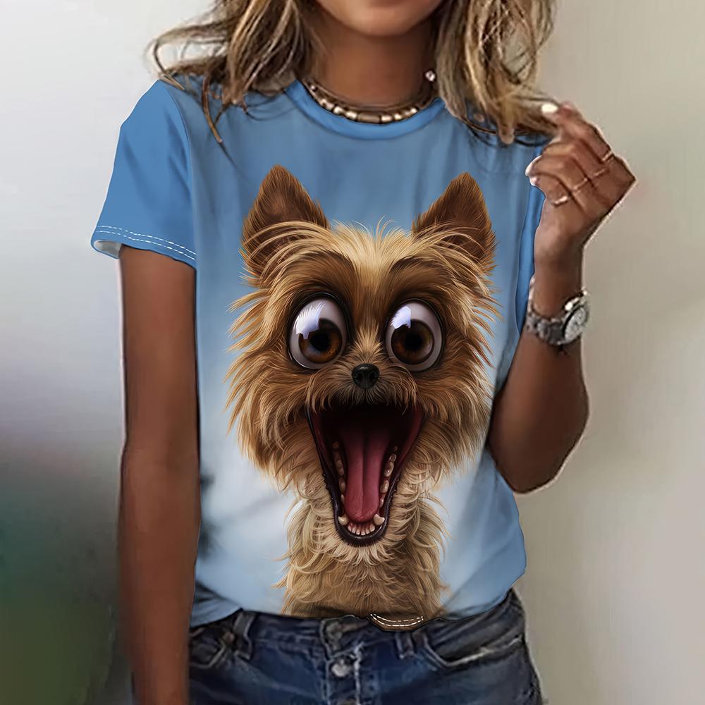 Női póló 3d Kawaii Dog Printshort Ujj Női O-nyakú póló Hip-hop divatos túlméretezett utcai stílusú vicces mintás felsők