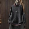 Women's Long Sleeve Sweater Mock Neck Vintage Loose Fit Color Block Knit Pullover Jumper