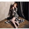 2023 Lace-Up Chiffon Print Wrap Dress with Waist Slit - Elegant Long Skirt