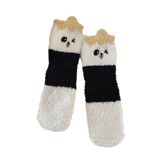 1/5 Par Sovstrumpor Tecknad Panda Design Förtjockad Korallfleece Varma Vinterstrumpor Mellanhöga Golvstrumpor