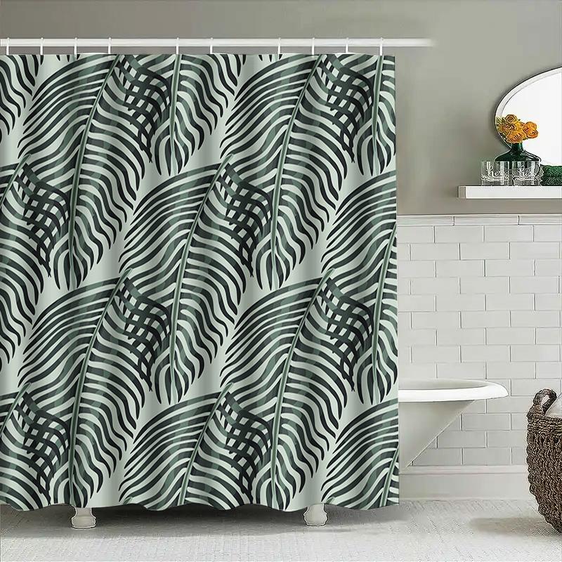 Green Palm Leaf Shower Curtain Black White Boho Decor Bath Accessories For Bathroom Decoration