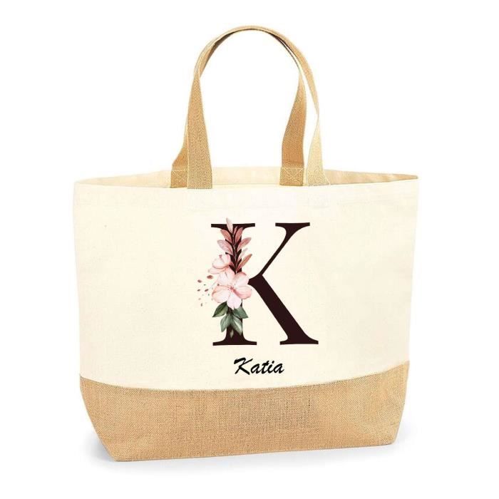 Cabas de plage - PLANETEE - Katia Lettre Fleur - Jute naturel - Multicolore - Fabriqué en France