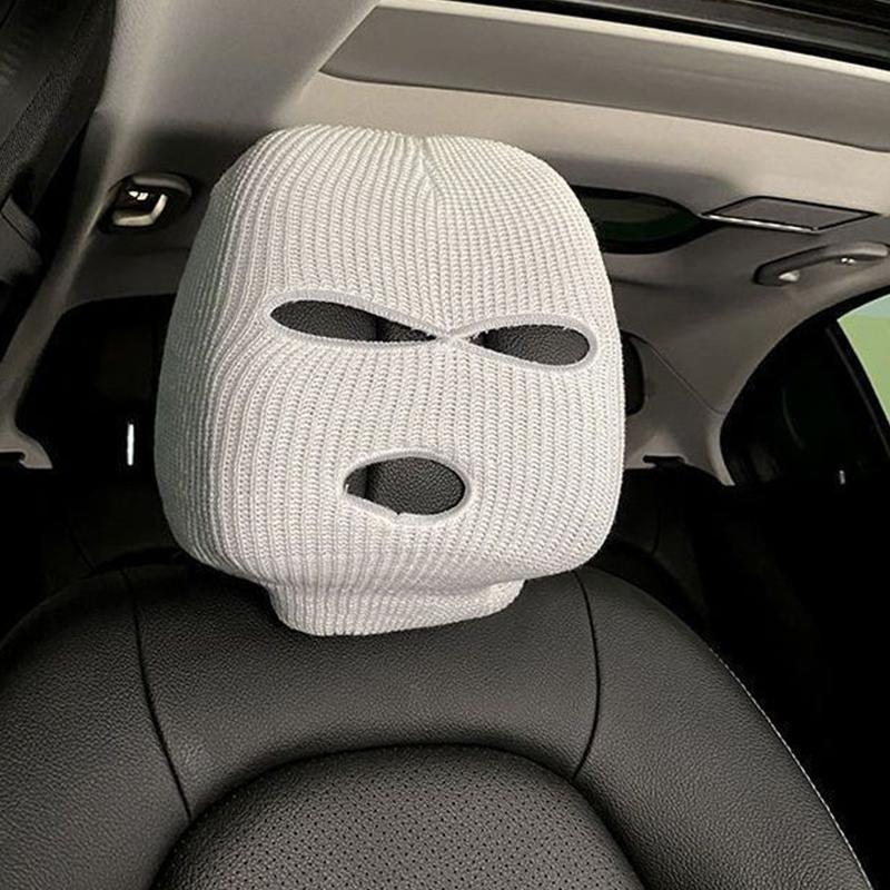 Universelle Autositz-Kopfstützenabdeckung Polyester Sturmhaube 3-Loch Vollabdeckung Halloween Weihnachten Lustige Auto-Dekoration
