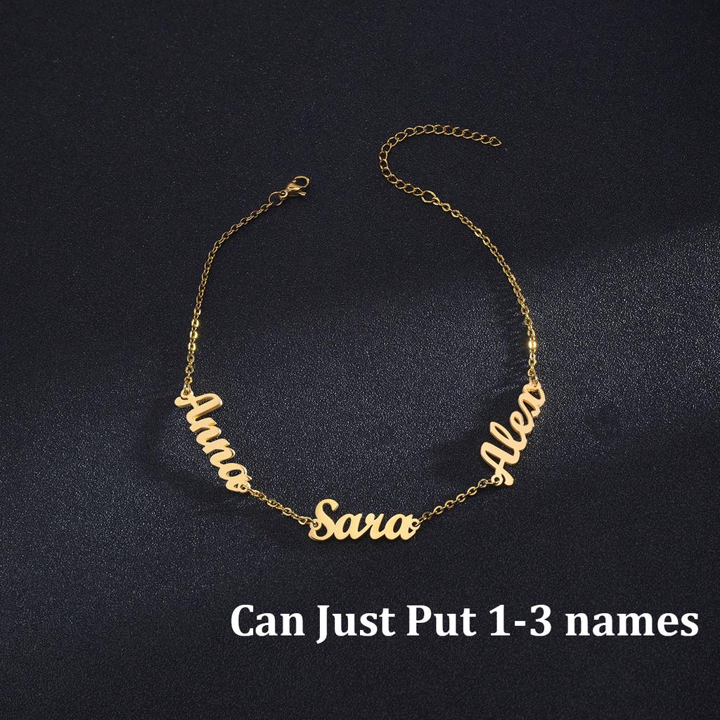 Atoztide Custom Personalized Letter Bracelet Stainless Steel Charms Summer 1-3 Names Chain Engraved for Women Bangle Gift