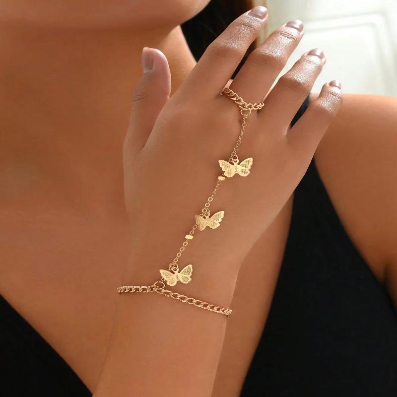 Gold Big Ring Bracelet For Women Wrist Chain Jewelry Hand Back Chain