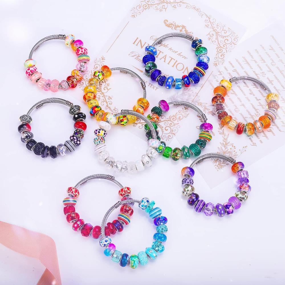 10/40/100pcs Pieces Assorted European Craft Beads Large Hole Lampwork Spacer Beads Colorful European Beads for DIY Necklace Bracelet Jewelry Making