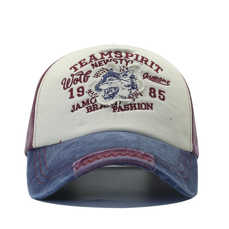 New Washed Wolf Head Embroidered Baseball Cap Men's Casual Versatile Sunshade Cap Color Matching Old Hat