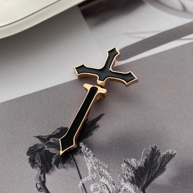 Gothic Emamel Cross Earrings for Women Vintage Cool Punk Christian Ear Jacket Dagger Pierced Stud Earring Jewelry Gift