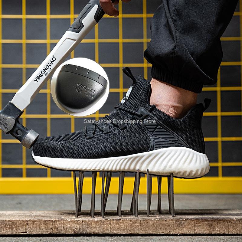Fashion 2024 Summer NEW Safety Shoes Men Mesh Breathable Steel Toe Kevlar Midsole Puncture Proof Work Safety Boots Man Boots Flat Safeti