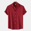 Men's Europe And The United States Short-sleeved Shirt Summer Men's Solid Color Lapel Short-sleeved Shirt Male