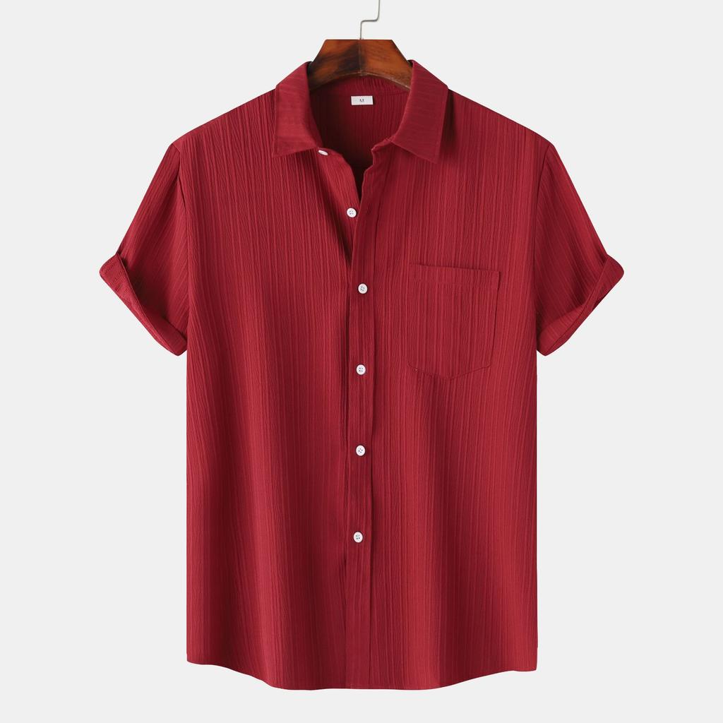 Men's Europe And The United States Short-sleeved Shirt Summer Men's Solid Color Lapel Short-sleeved Shirt Male