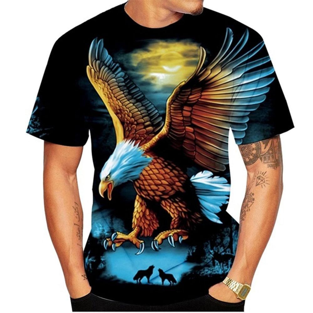 Summer 3D Digital Eagle Printed Tops Men Fashion Plus Size Short Sleeve T-shirt