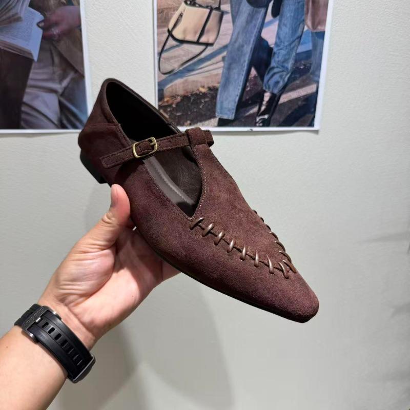 Mary Jane Single shoes Flat Shoes Elegant Classic Retro Square Toe Comfortable Soft Shallow Cut Low Heel Women's Shoes