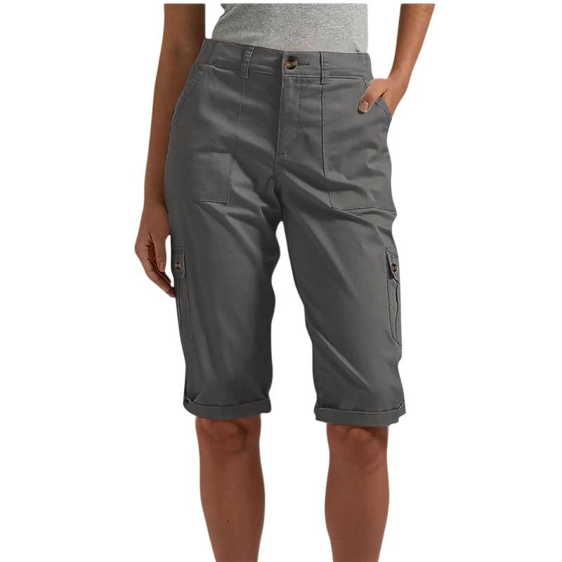 Pantalones Cortos Cargo Elegantes para Mujer Primavera Verano Moda Casual Color Sólido Bolsillo Peto Pierna Recta Ajustada Pantalones de Cinco Cuartos
