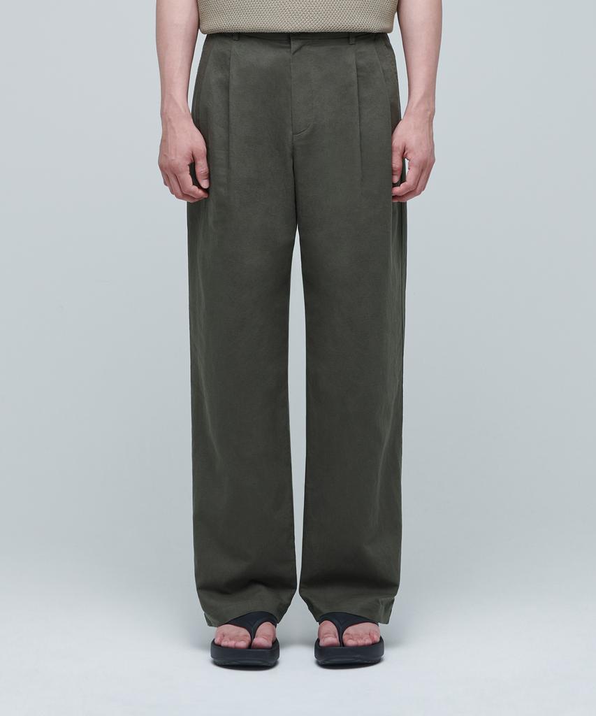 MUSINSA STANDARD Cotton Linen Two-Tuck Wide Pants [Khaki]