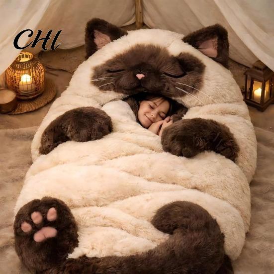Cold Weather Sleeping Bag Adults Plush Envelope Cat Frog Shark Snake Rabbit Slumber Lightweight Home Travel Men Women Animal Nap Mat Sleep