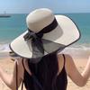 Chapeau de Soleil Oversize en Paille Ruban Nœud Chapeau Protection Solaire Tressage Mode Casquette Soleil Femme