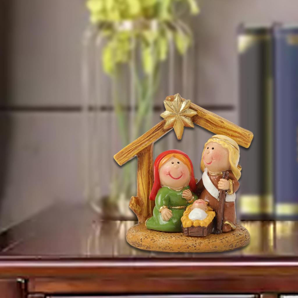 Julkrubbefigur Heliga Familjen Staty Gåva Handgjord Jesus Maria Josef Figurer Prydnad för