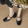 Shallow Mouth Mary Jane Shoes Female Bowknot Thick Heel Solid Color Square Toe Single Shoes High Heels All-match Autumntime