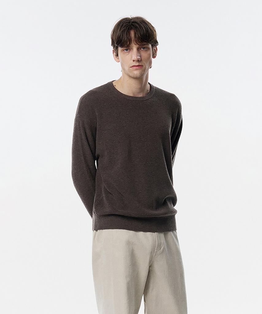 TAILDERN Leon Round Cotton Wool Sweater Brown