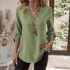 Spring Summer Women's Plus Size Elegant  V-Neck Solid Color Loose Fit Shirt Women's Solid Casual Loose Blouses