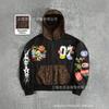 New Men's Vintage Leopard Print Patchwork Appliqué Printed Zipper Hoodie American Cardigan High Street Loose Top