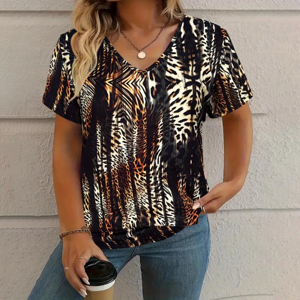 Vintage Kadın Tişört Grafik Baskılı Yazlık Günlük V Yaka Kısa Kollu Tişörtler Moda Kadın Dış Giyim Büyük Beden Oversize