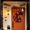 Weather Resistant Door Wreath Halloween Black Cat Moon Wreath, Gothic Crescent with Party Supplies Artificial Rose Flowers for Home Front Porch