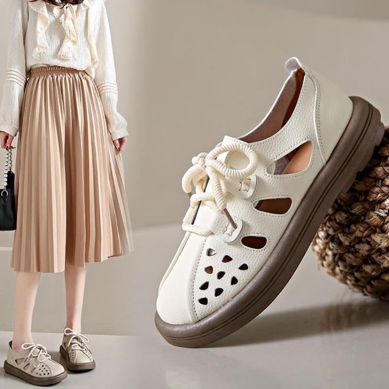 Women Shoes Tennis Leather Sneakers Female Casual Shoes Lace-up Ladies Shoes Platform Rubber Sole Hollow Out Sneaker Q78