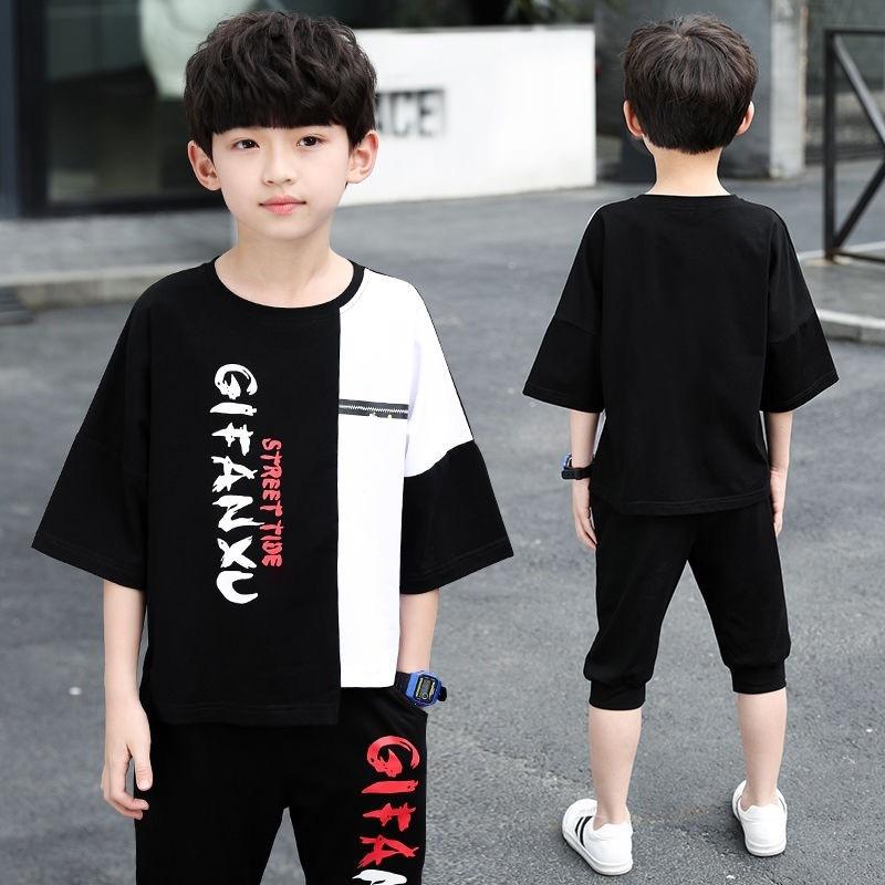 Pojkklädesset Kortärmad T-shirt +Byxor Sommar Barn Pojke Sportdräkt Barnkläder Outfits Tonåring