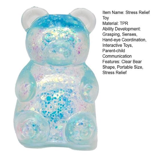 Clear Bear Squeeze Toy Anxiety Stress Relief Glitter Bear Stress Sugar Ball Sensory Toy Soft Stretchy Decompression Fidget