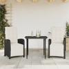 Vidaxl 3-Cz. Bistro Furniture Set with Cushions, Black, Poly Rattan