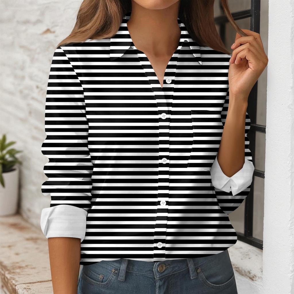 Women's Button Down Prints Shirt Long Sleeve Shirt Business Work Tops Casual With Pockets Jacket
