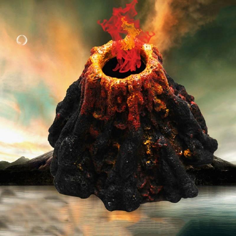 Underwater LED Volcano Aquarium Ornament 12 LEDs Air Curtain Bubbles Stone Fish Tank