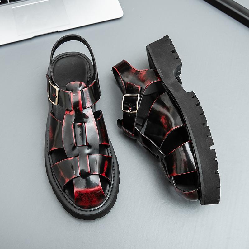 Sommer Neue Herren Gladiatoren Höhe Erhöhende Leder Freizeitschuhe Atmungsaktive Strandsandalen Outdoor Hausschuhe Rot Weiß Übergröße