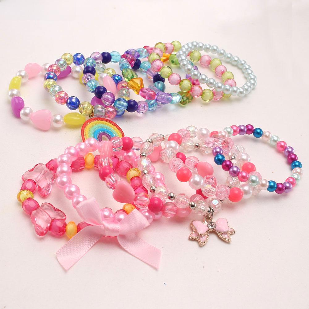 Rainbow Resin Pendant Bead Bracelet for Girls