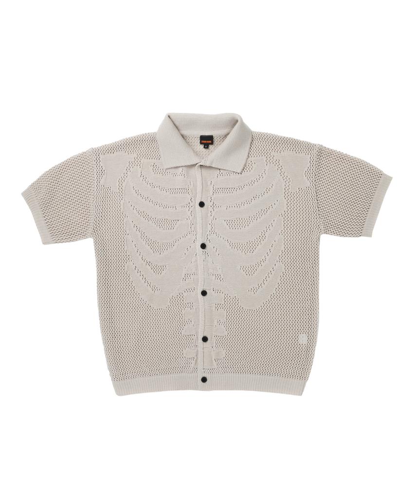Stage Name Skeleton Short Sleeve Knit Shirt Cardigan_Sand Beige