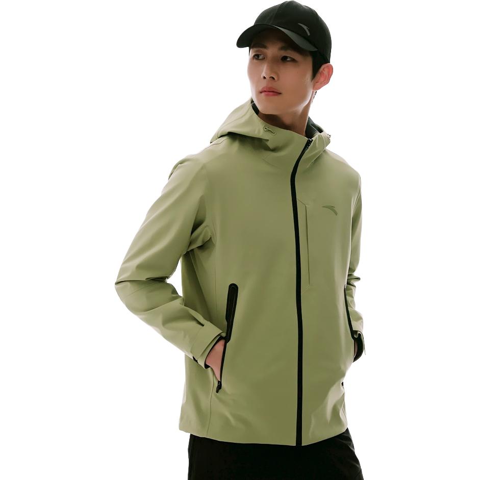 Anta Training Series Solid Color Zipper Hooded Casual Waterproof Wear-Resistant Jacket Men Jackets Moss-Green 152517625-7