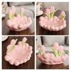 Ceramic Tulip Key Dish Pink Flowers Jewelry Dish Decorative Desktop Organizer for Jewelry Watch Entryway Bedroom Dresser