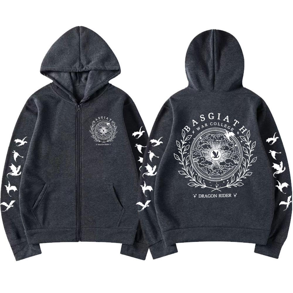 Sudadera con capucha y cremallera Basgiath War College Harajuku para hombre y mujer, manga larga vintage, Cuarta Ala Dragón, extragrande, sudaderas con capucha, abrigos